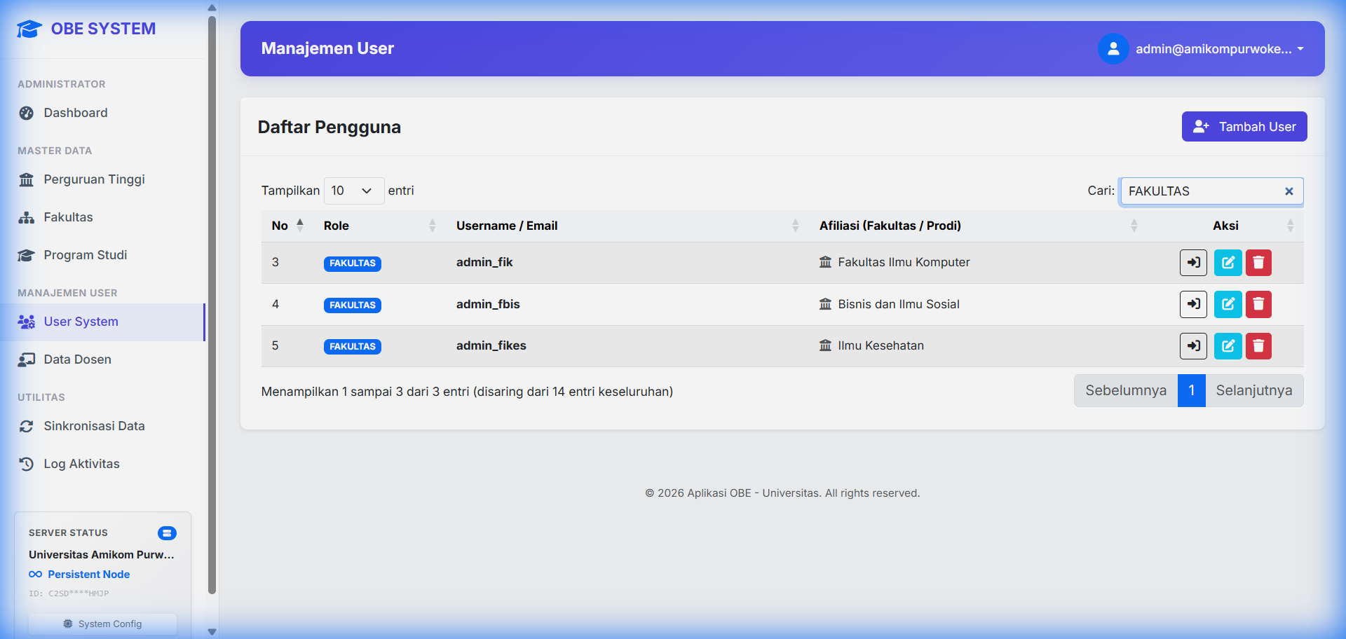 User Fakultas
